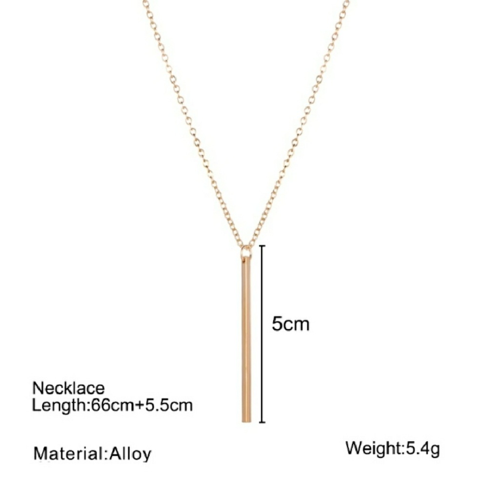 Classic Minimalist Long Golden Bar Necklace - Picture 3 of 3
